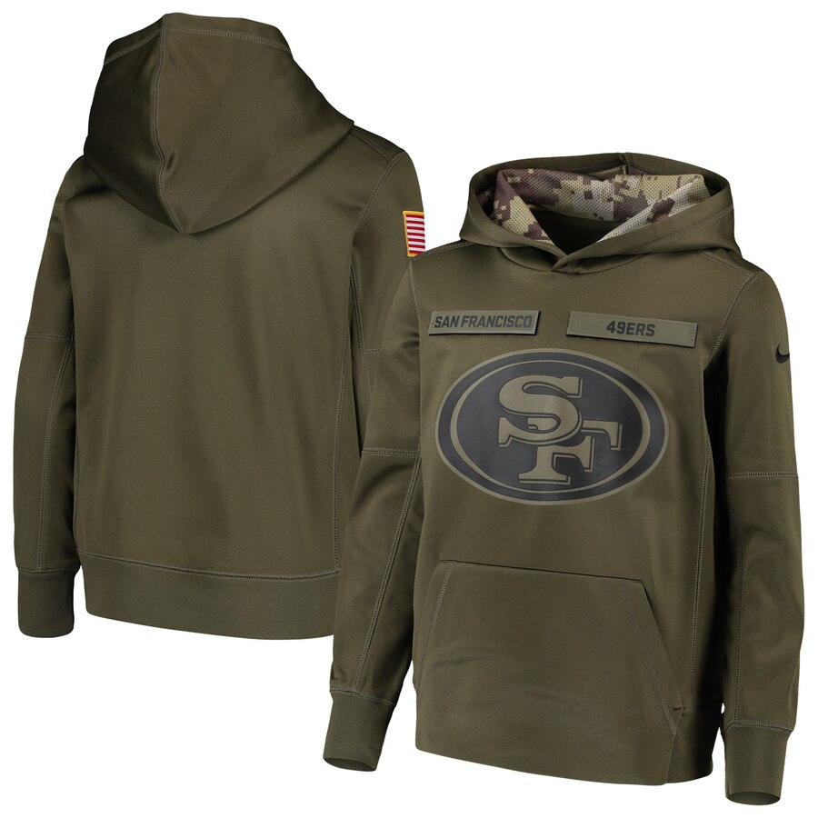 Men's San Francisco 49ers 2018 Olive Salute to Service Sideline Therma Performance Pullover Stitched NFL Hoodie